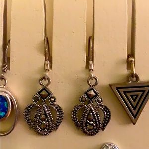 Sterling silver crown dangle earrings